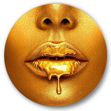 Gold Paint Drips From Sexy Woman Lips - People Oversized Circle Metal Wall Art