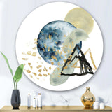 Minimalistic Landscape of Mountains With Moon II - Abstract Round Metal Wall Art