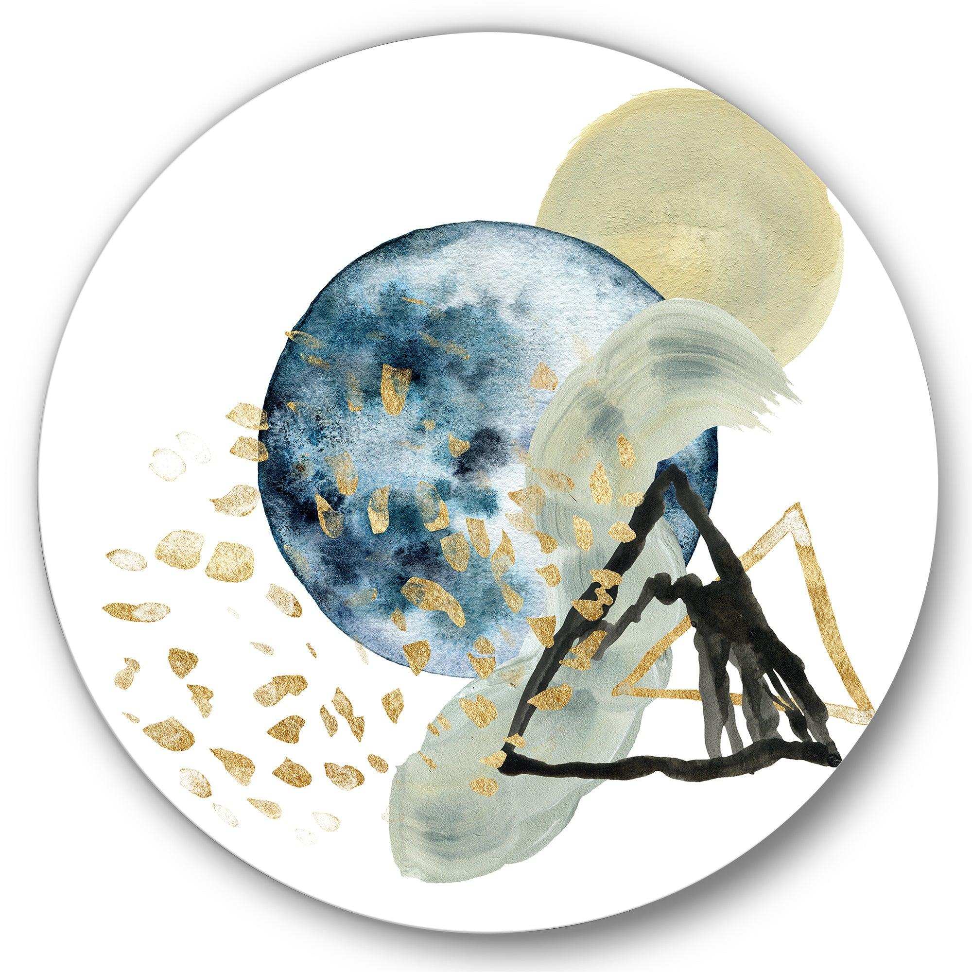 Minimalistic Landscape of Mountains With Moon II - Abstract Round Metal Wall Art