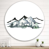 Minimalistic Winter Mountains and Fir Forest I - Landscape Circle Metal Wall Decor
