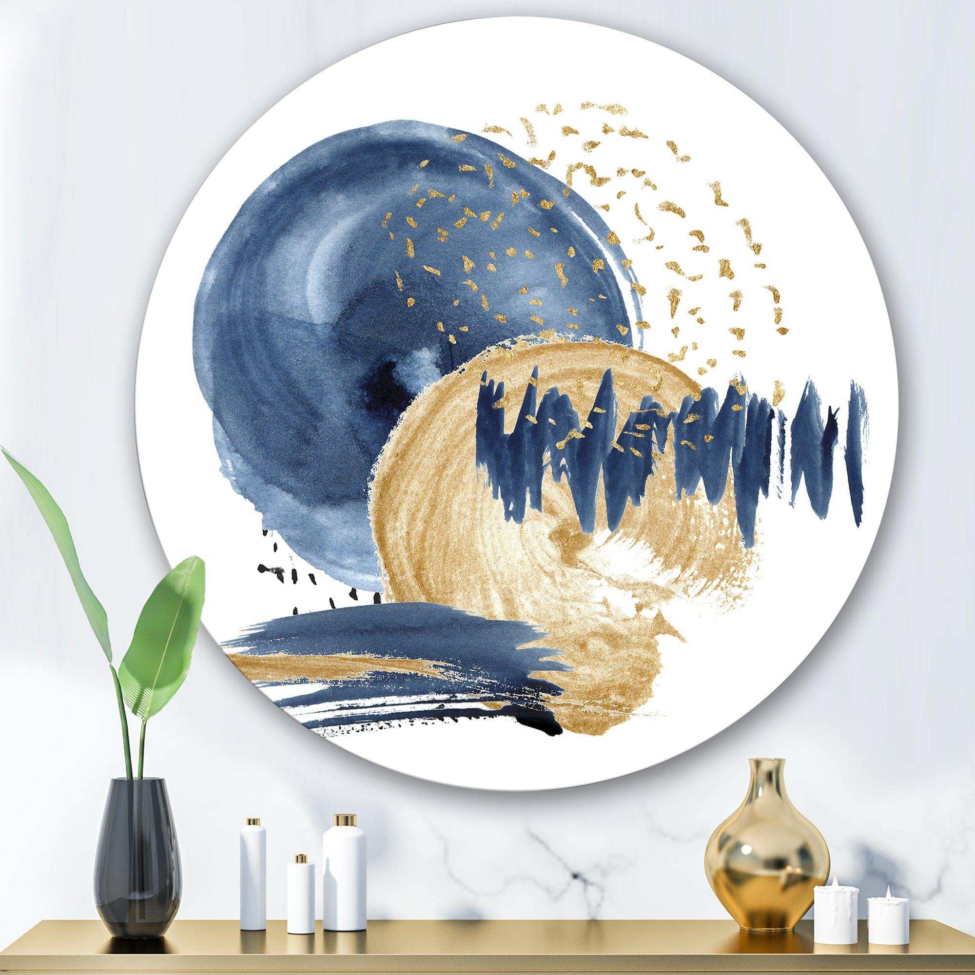 Dark Blue & Gold Abstract Circle Ocean Texture - Abstract Circle Metal Wall Decor