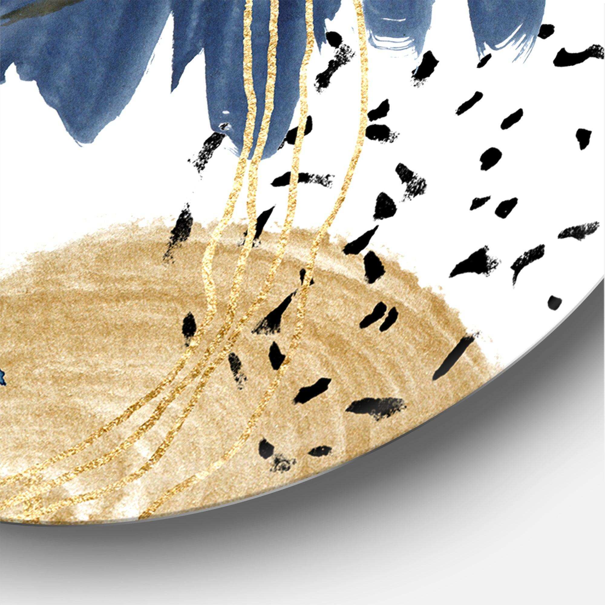 Abstract Pattern With Dark Blue & Golden Textures Modern Metal Circle Wall Art