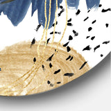 Abstract Pattern With Dark Blue & Golden Textures Modern Metal Circle Wall Art