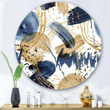 Abstract Pattern With Dark Blue & Golden Textures Modern Metal Circle Wall Art