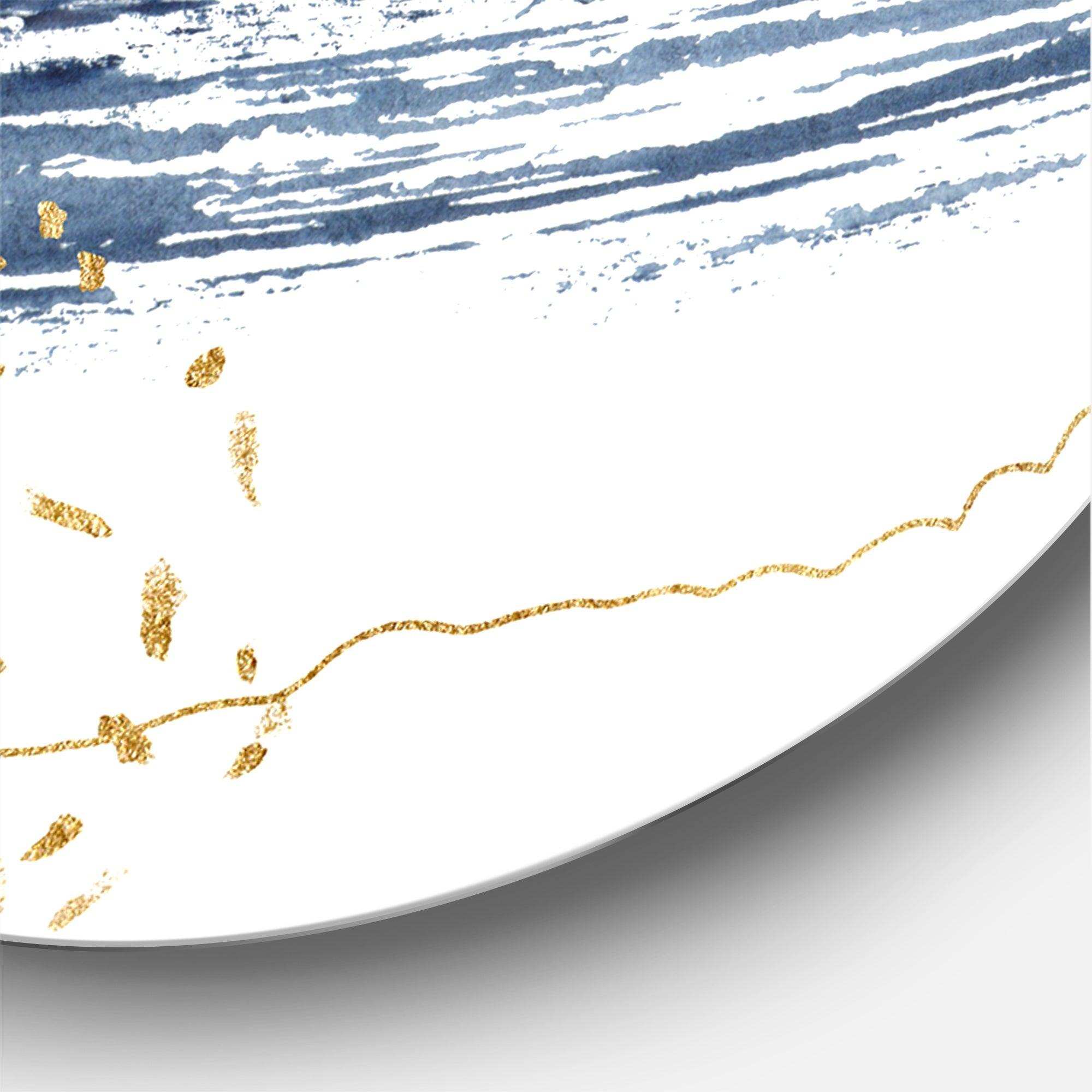 Dark Blue and Gold Abstract I - Abstract Metal Circle Wall Art