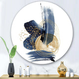 Landscape of Dark Blue Mountains & Gold Strokes II - Abstract Round Metal Wall Art