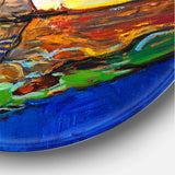 Boats Resting On The Water Near Coastal Town II - Transportation Circle Metal Wall Decor