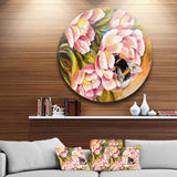 Bee Sitting on Flower - Floral Oversized Circle Metal Wall Art