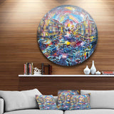 Surreal City at Night - Architecture Round Metal Wall Art