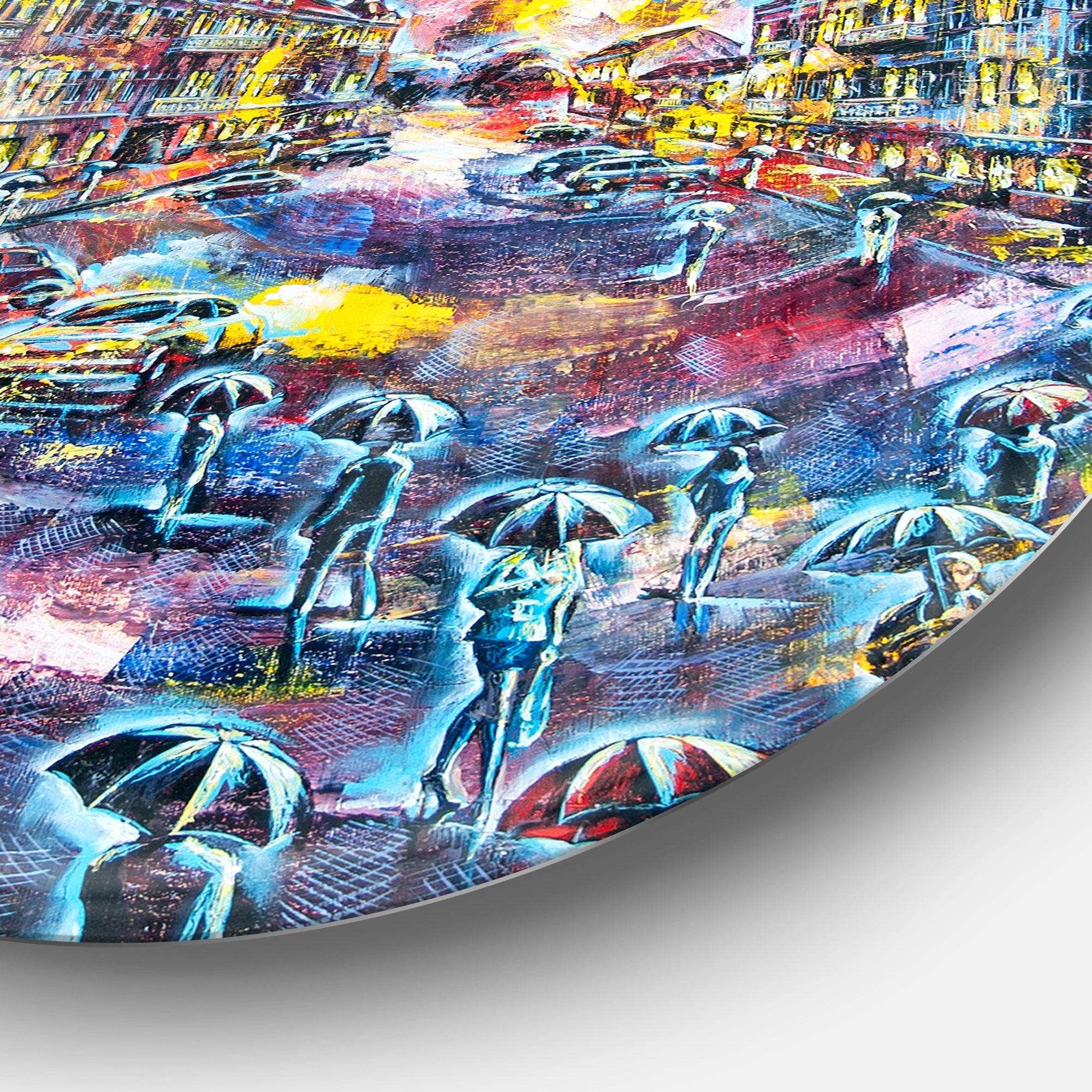 Surreal City at Night - Architecture Round Metal Wall Art