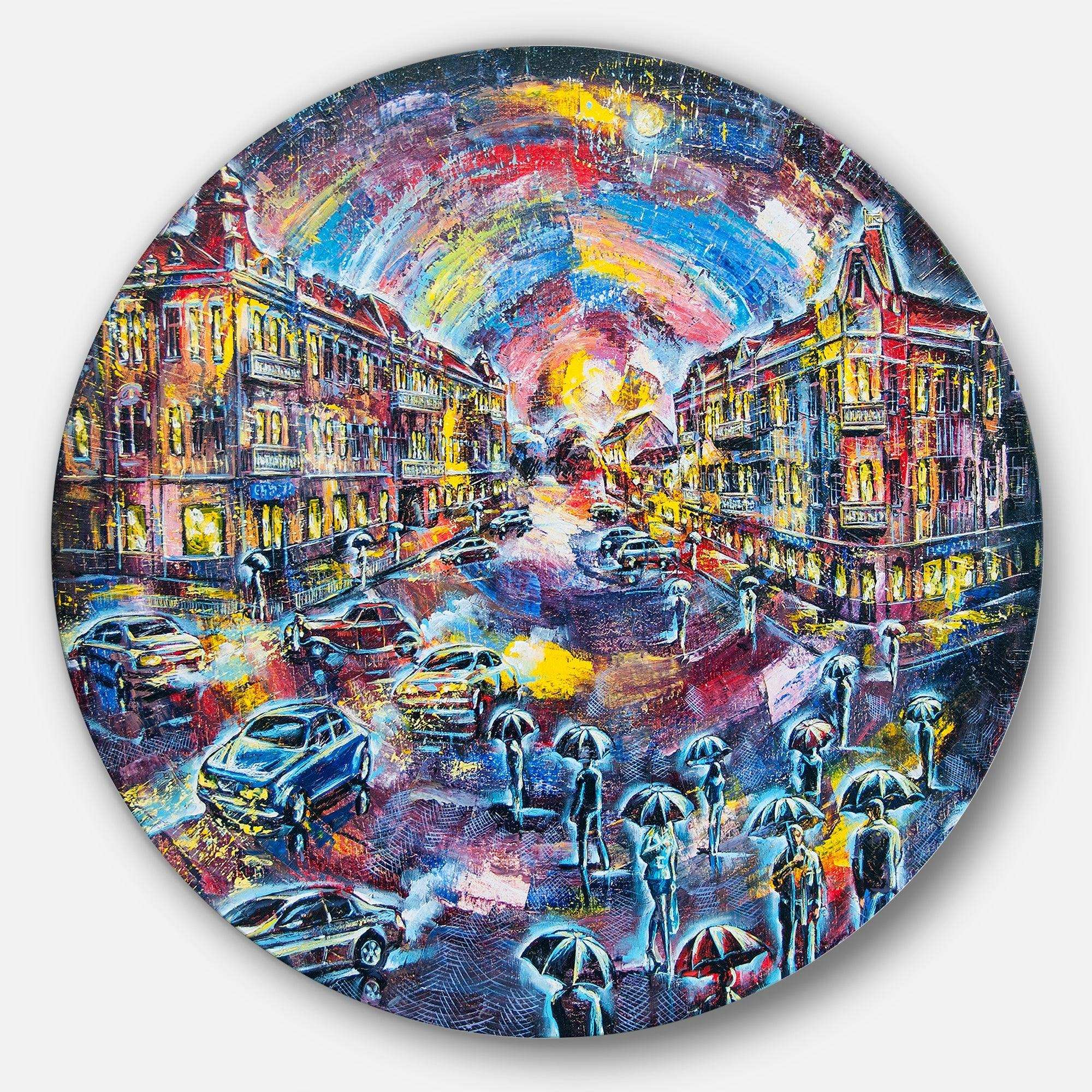 Surreal City at Night - Architecture Round Metal Wall Art
