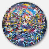 Surreal City at Night - Architecture Round Metal Wall Art
