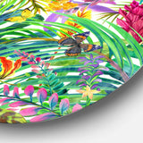 Tropical Leaves and Flowers - Floral Round Metal Wall Art