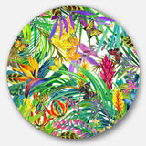 Tropical Leaves and Flowers - Floral Round Metal Wall Art