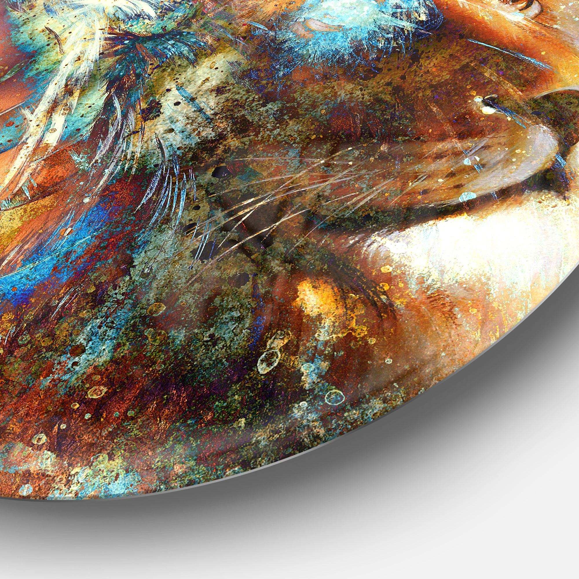 Indian Woman Collage with Lion - Americana Metal Circle Wall Art