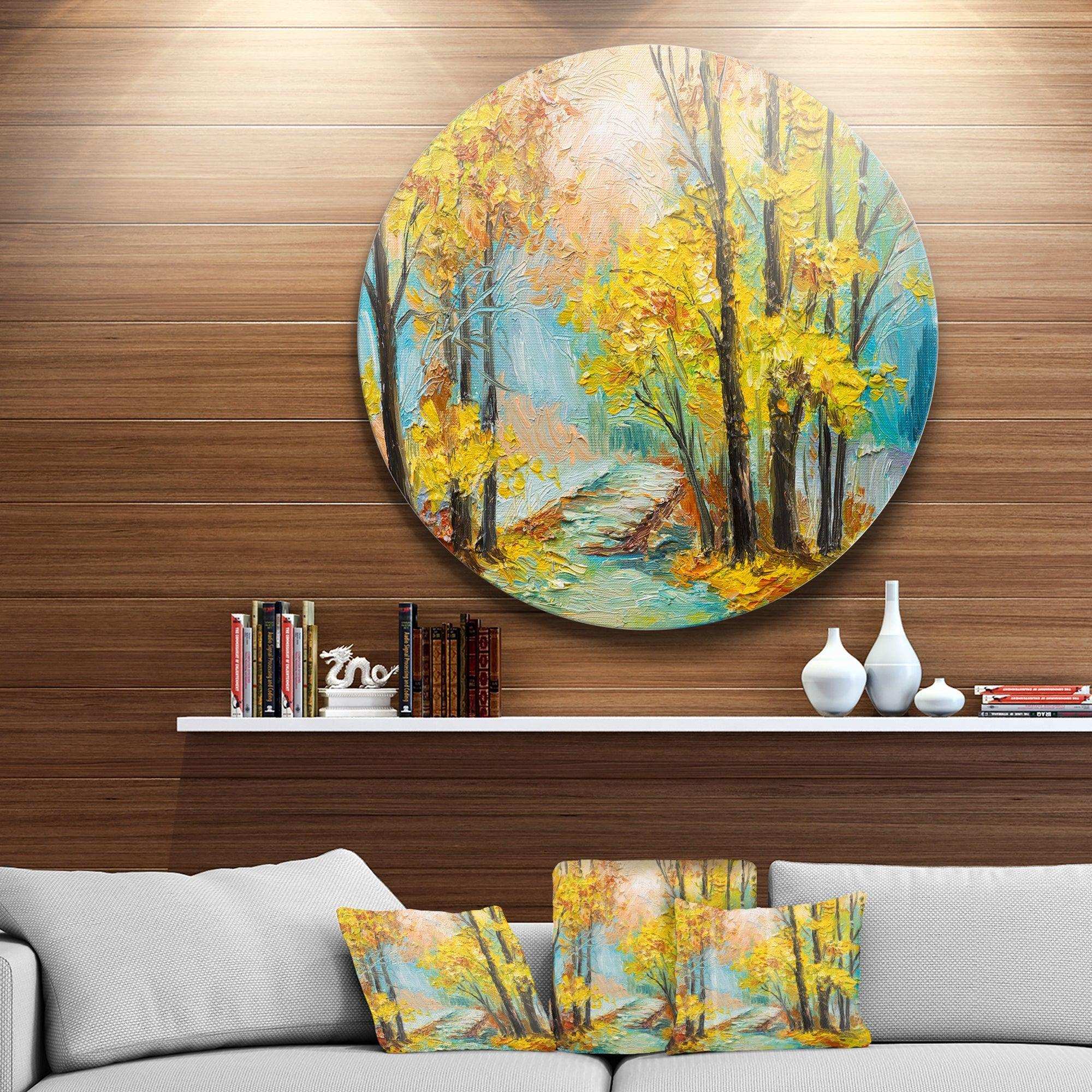 Yellow Falling Forest - Landscape Circle Metal Wall Decor