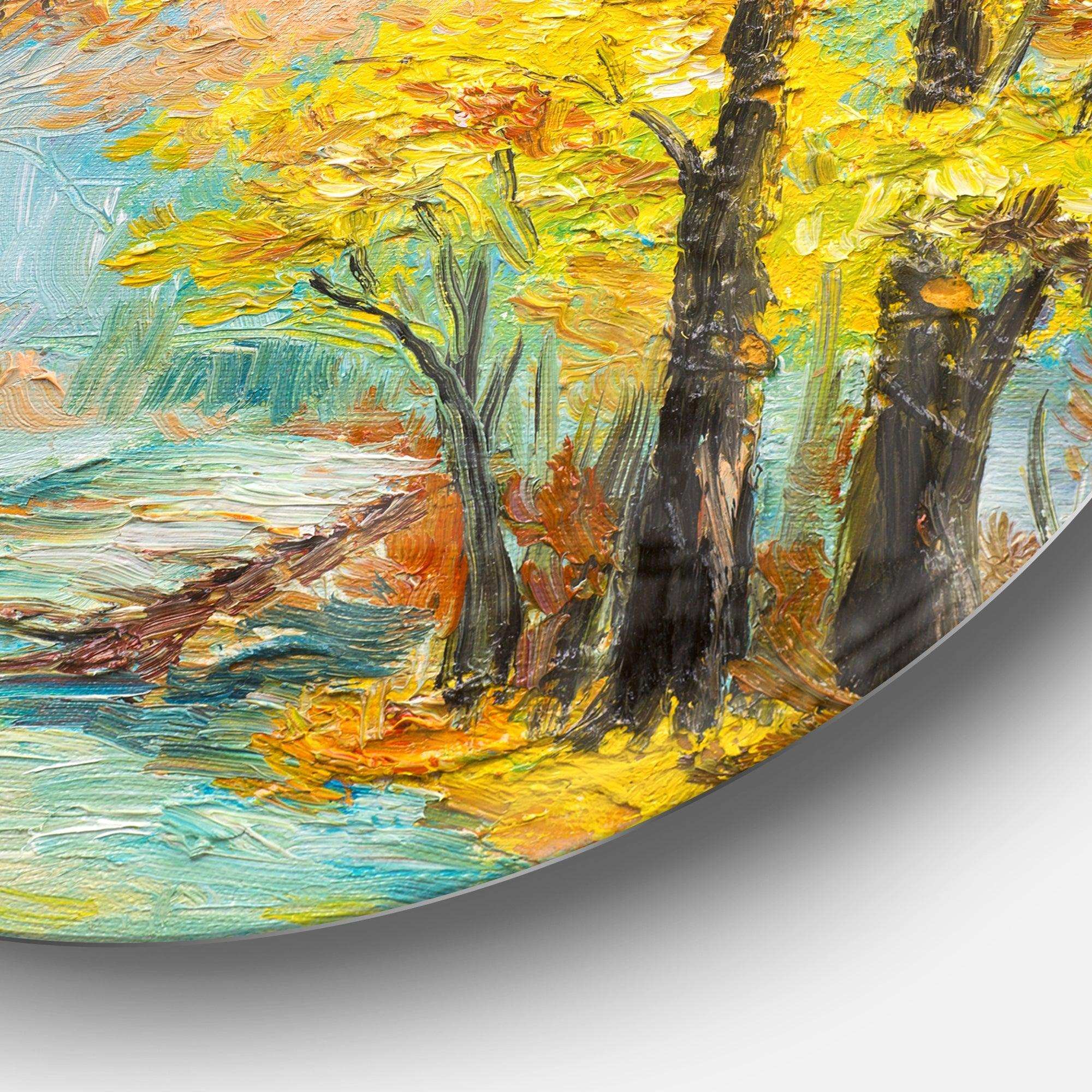 Yellow Falling Forest - Landscape Circle Metal Wall Decor