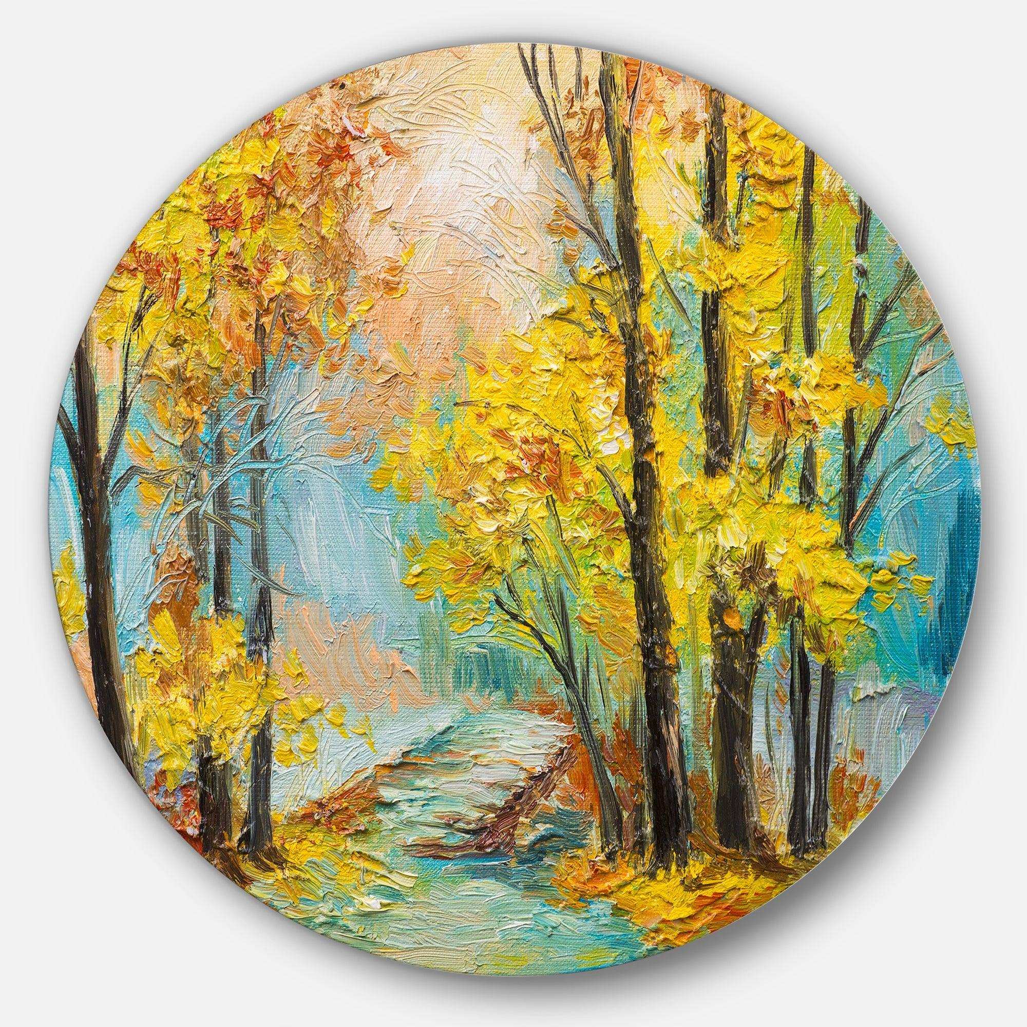 Yellow Falling Forest - Landscape Circle Metal Wall Decor