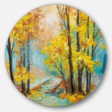 Yellow Falling Forest - Landscape Circle Metal Wall Decor