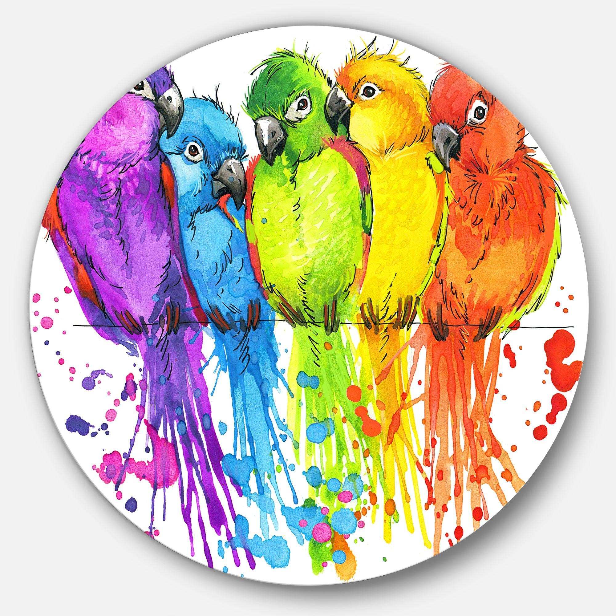 Colorful Parrots - Animal Metal Circle Wall Art