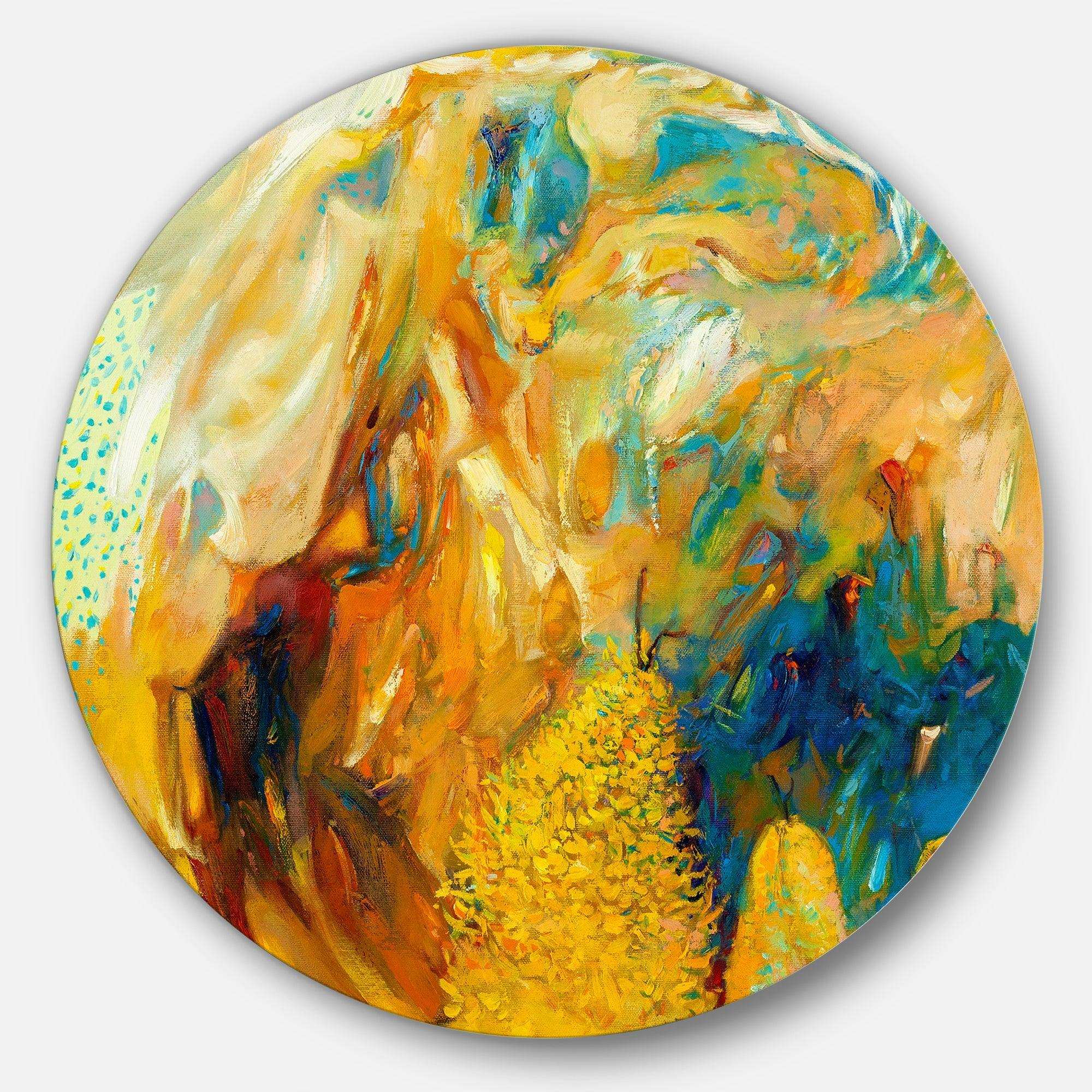 Abstract Yellow Collage Large Abstract Metal Circle Wall Art