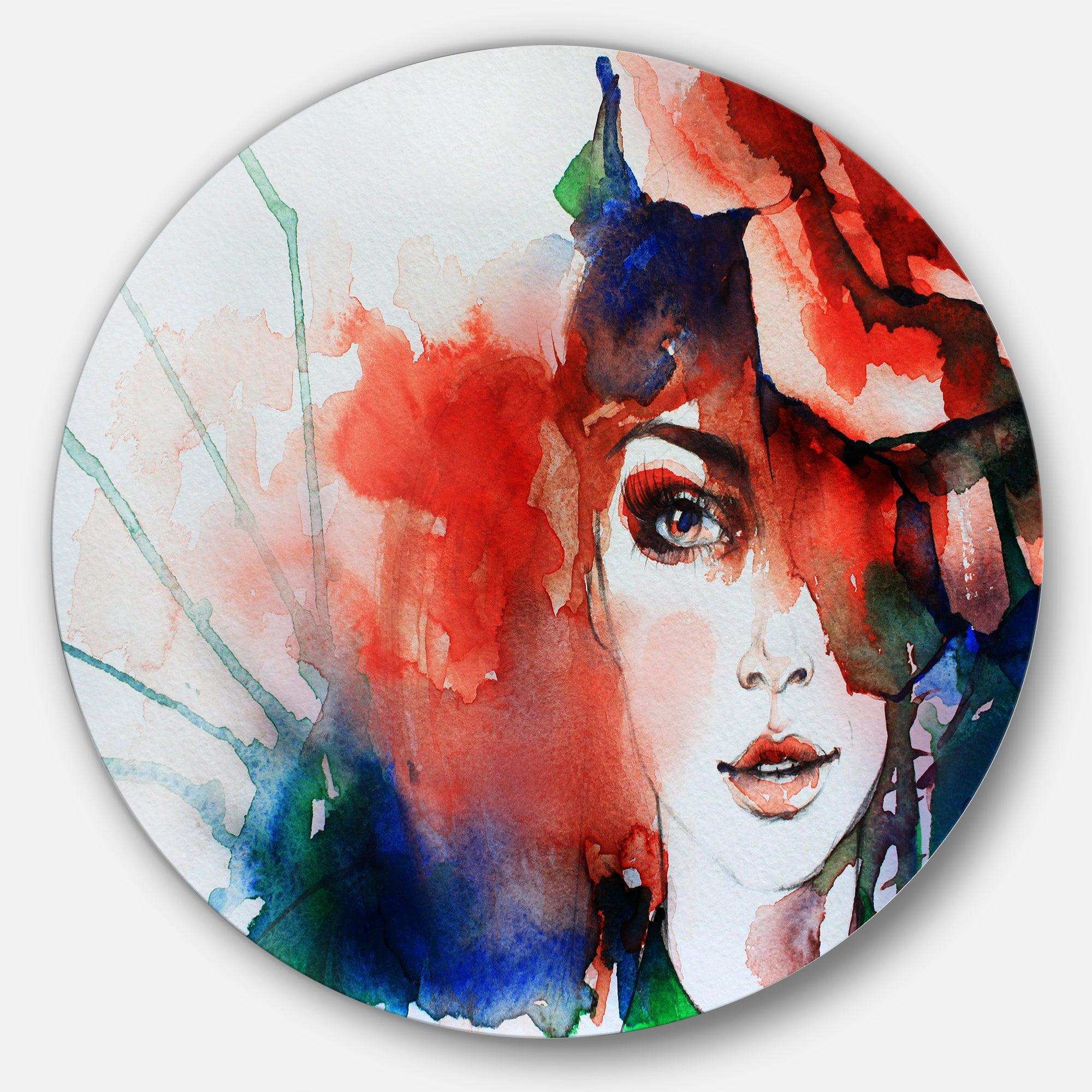 Woman with Rose - Abstract Circle Metal Wall Decor