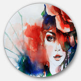 Woman with Rose - Abstract Circle Metal Wall Decor