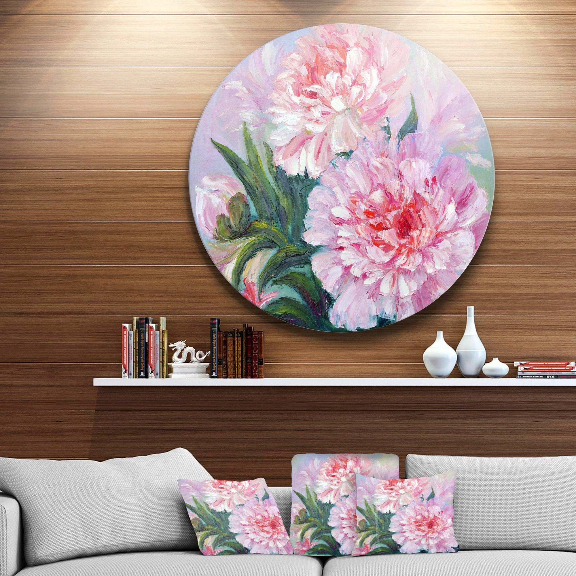 Full Blown Peonies - Floral Circle Metal Wall Decor