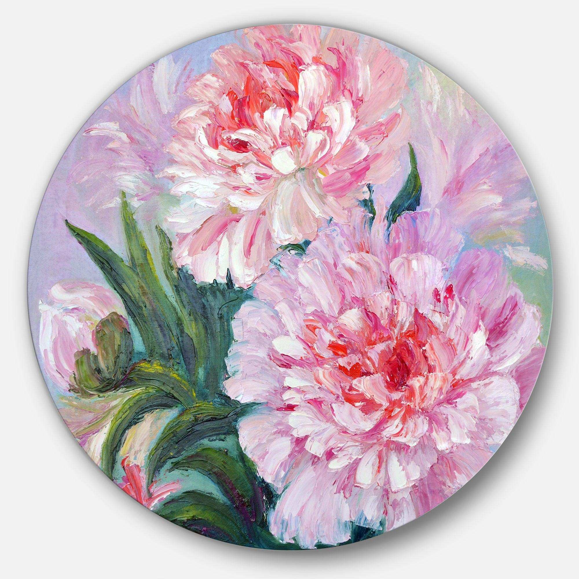 Full Blown Peonies - Floral Circle Metal Wall Decor