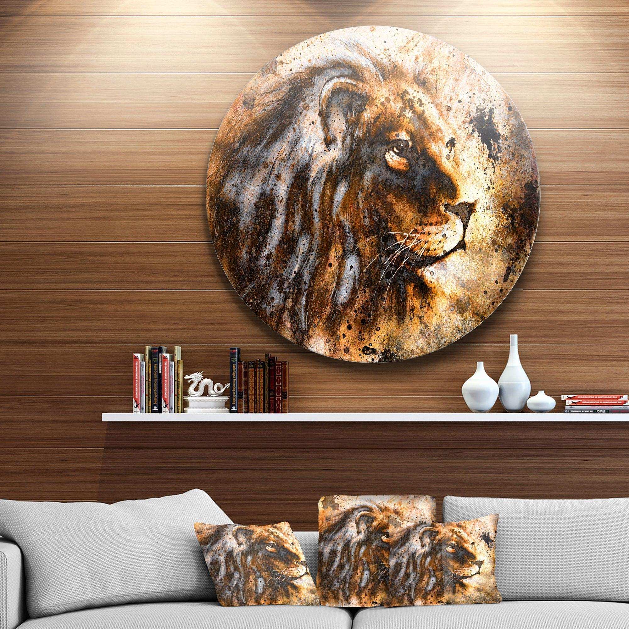 Lion Collage - Animal Metal Circle Wall Art