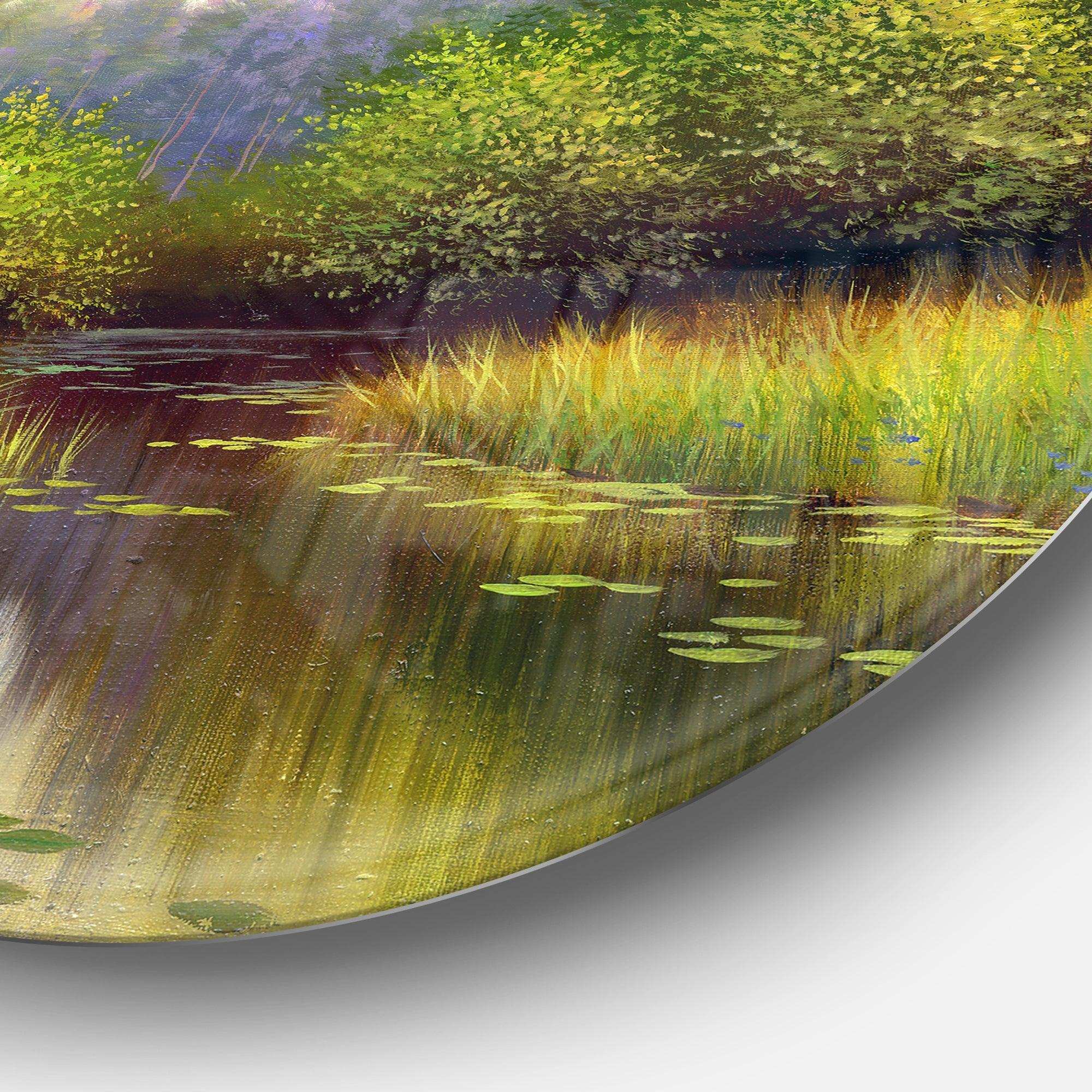 Green Summer with River - Landscape Circle Metal Wall Decor