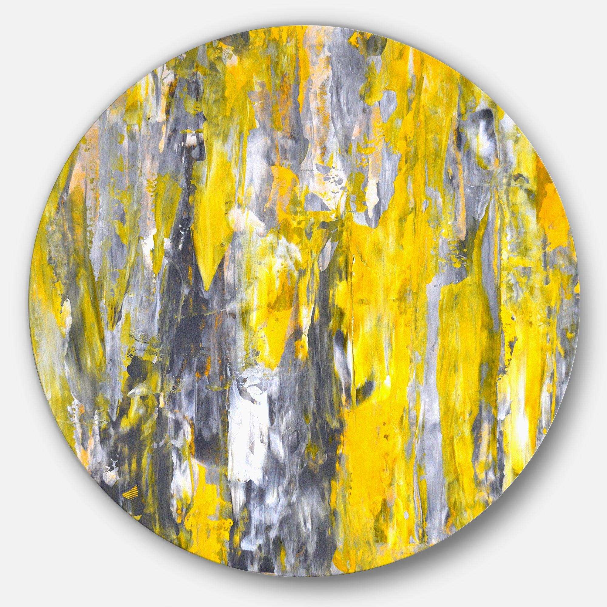 Grey and Yellow Abstract Pattern - Abstract Metal Circle Wall Art