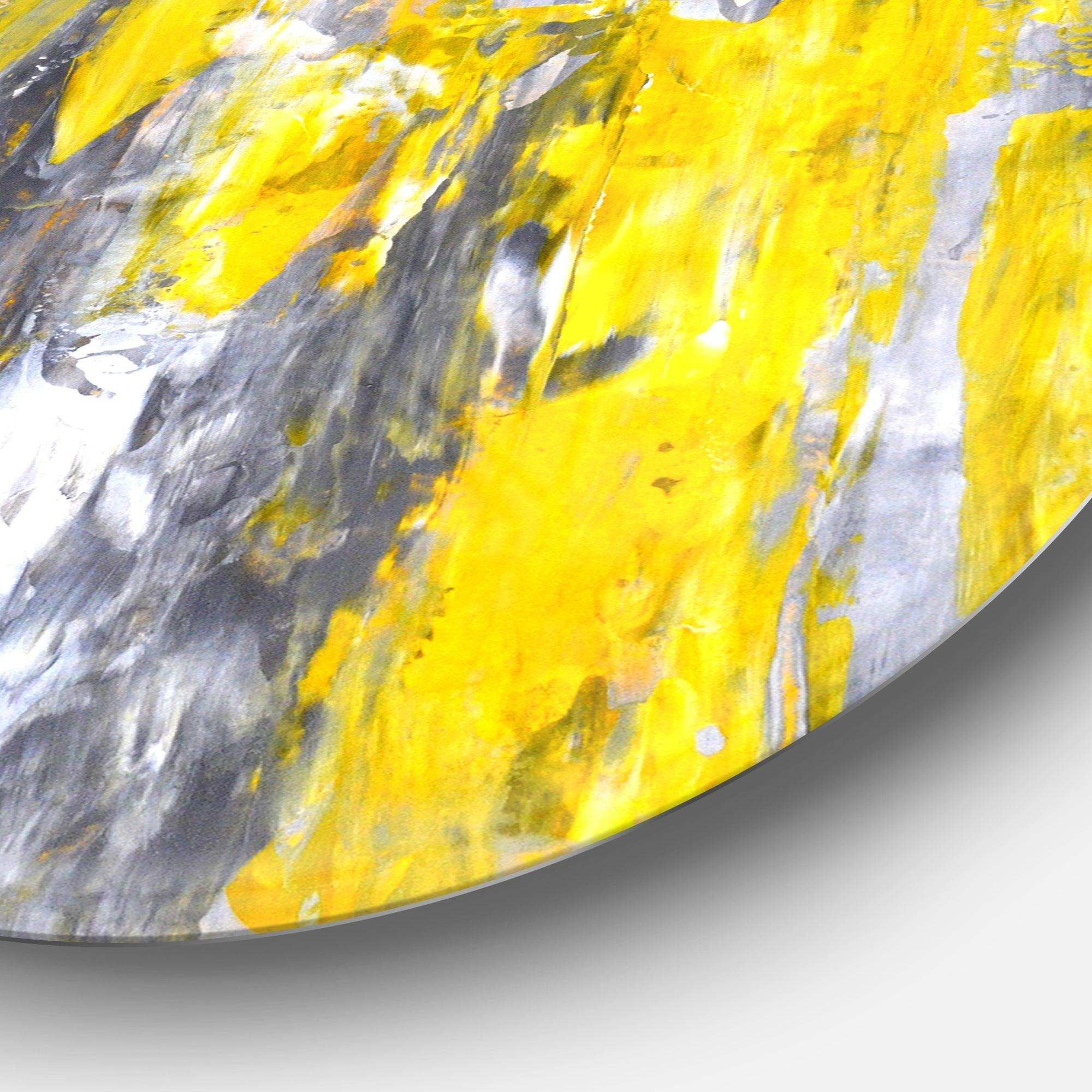 Grey and Yellow Abstract Pattern - Abstract Metal Circle Wall Art