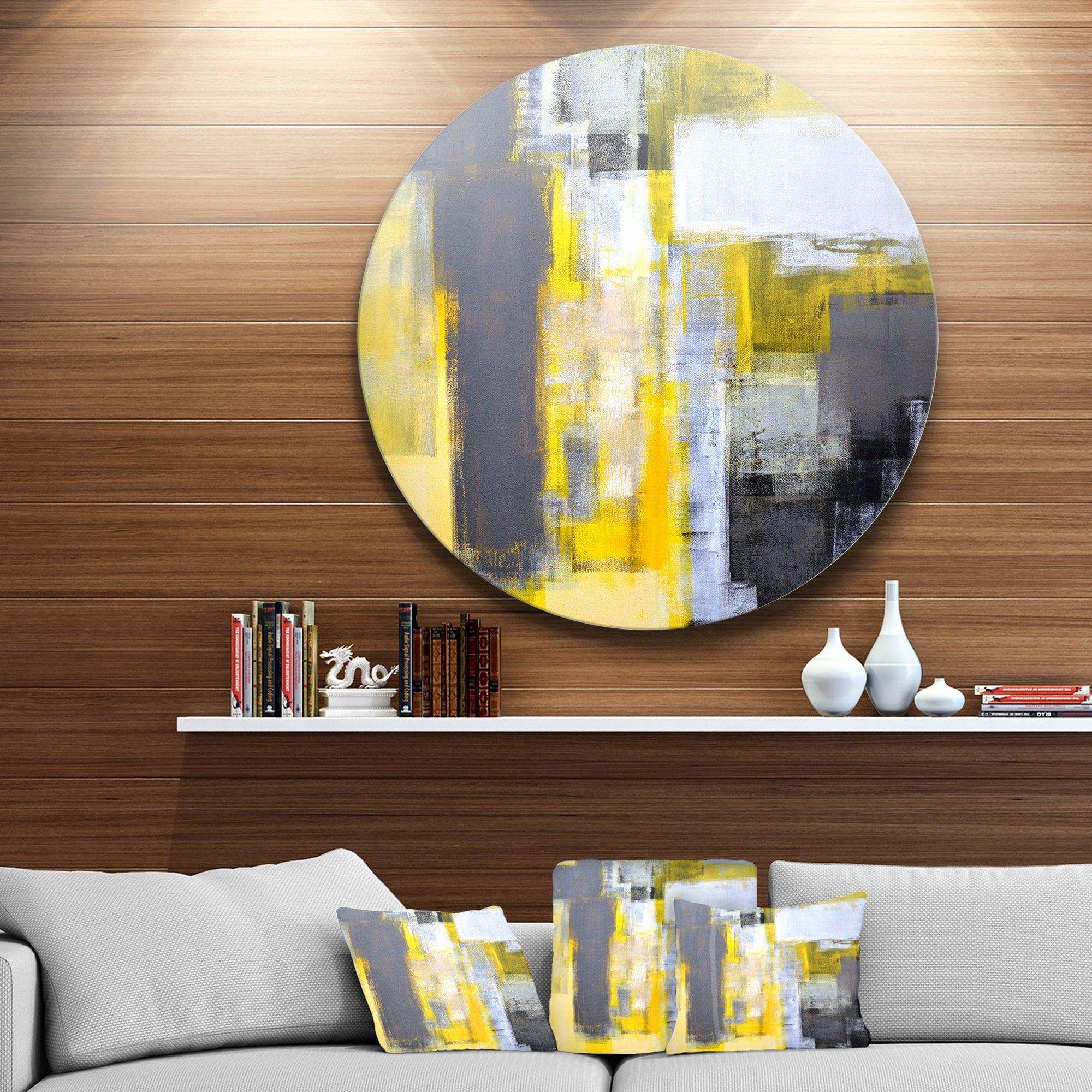 Grey and Yellow Blur Abstract - Abstract Oversized Circle Metal Wall Art
