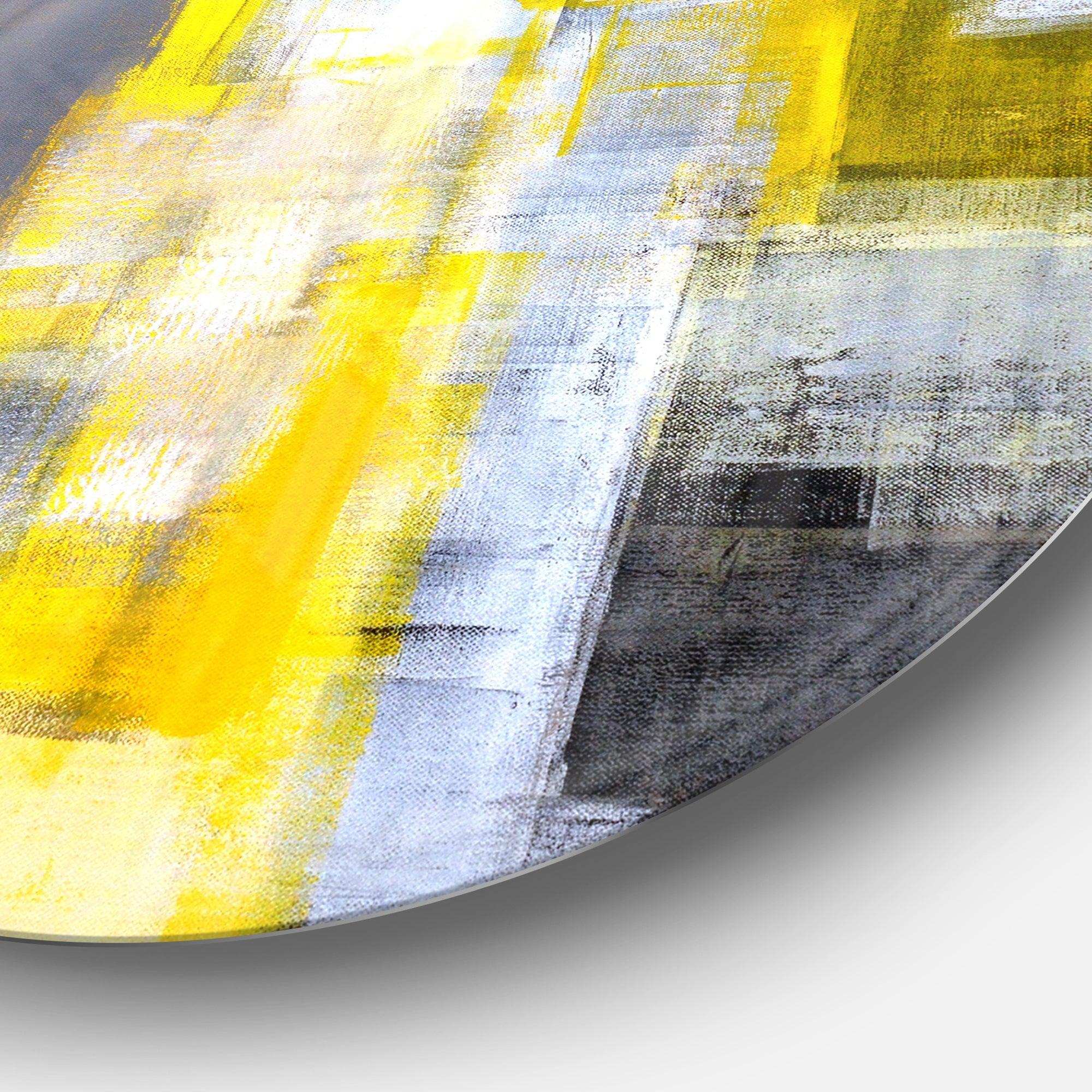 Grey and Yellow Blur Abstract - Abstract Oversized Circle Metal Wall Art