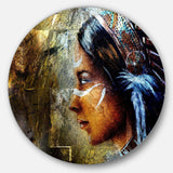 Indian Woman with Headdress - Abstract Metal Circle Wall Art
