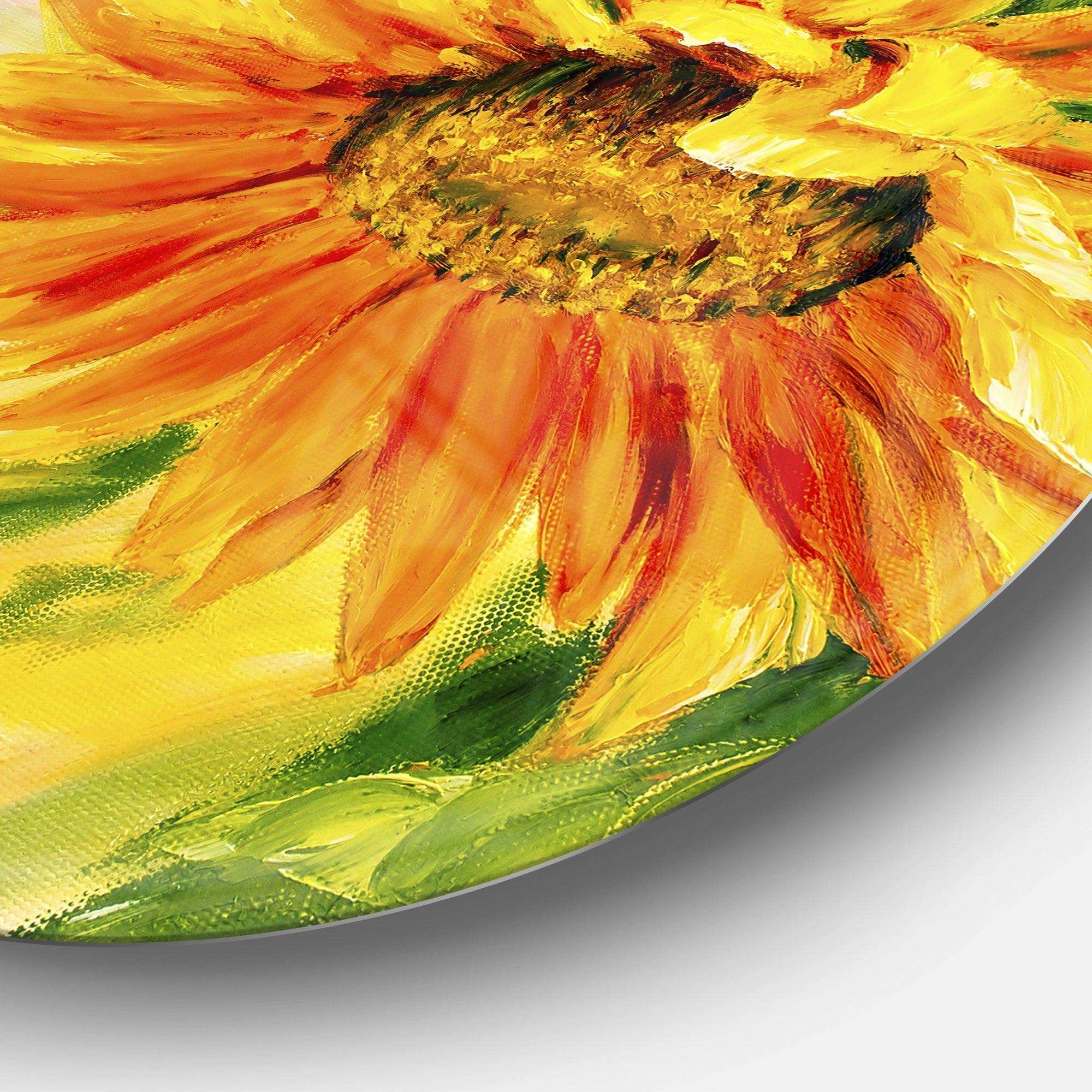 Sunflower Oil - Floral Round Metal Wall Art