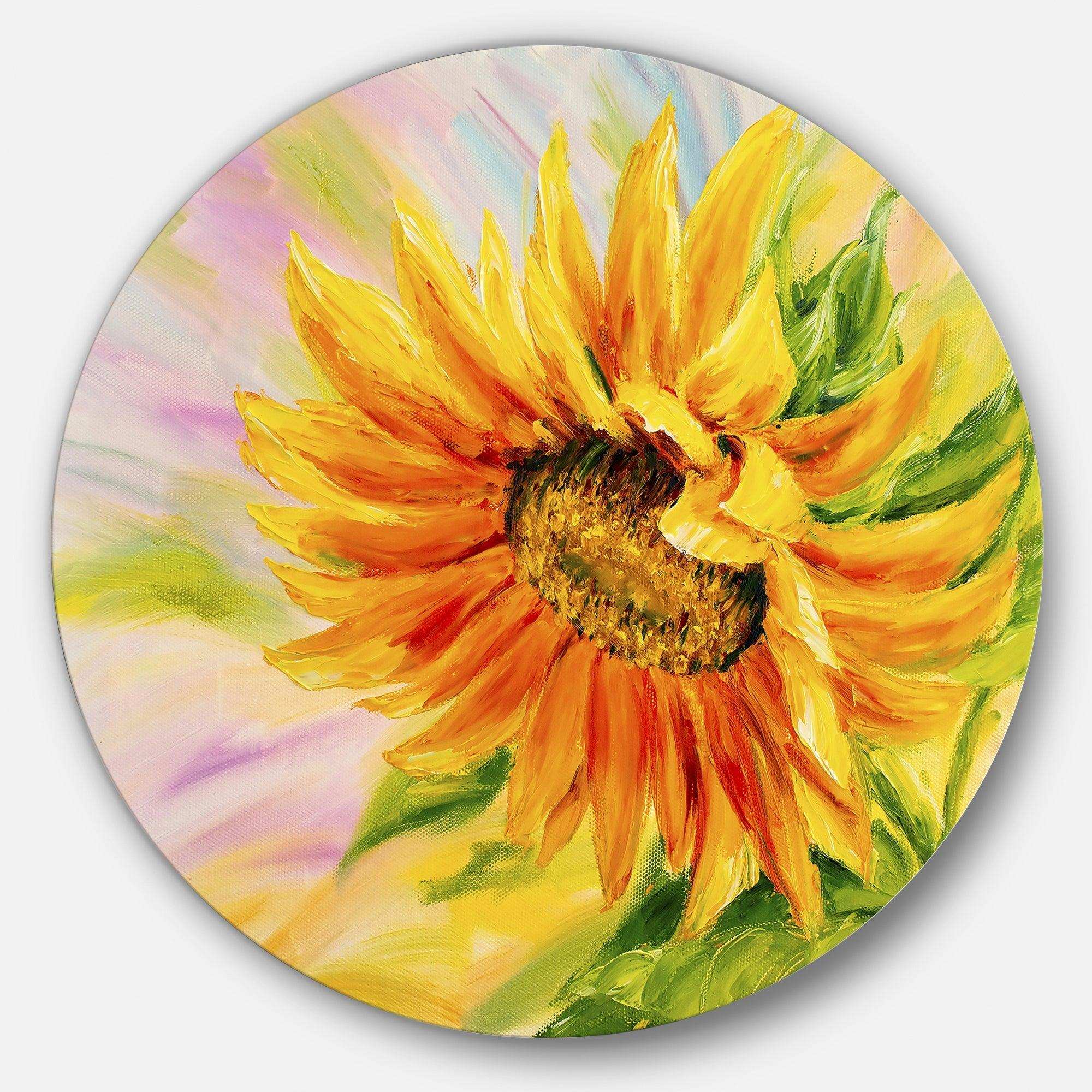 Sunflower Oil - Floral Round Metal Wall Art