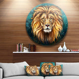 Lion Head in Blue - Animal Metal Circle Wall Art