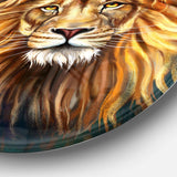 Lion Head in Blue - Animal Metal Circle Wall Art