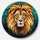 Lion Head in Blue - Animal Metal Circle Wall Art