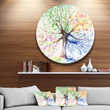 Four Seasons Tree - Floral Large Metal Circle Wall Art