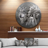 Wolf and American Indian Chief - Animal Round Metal Wall Art