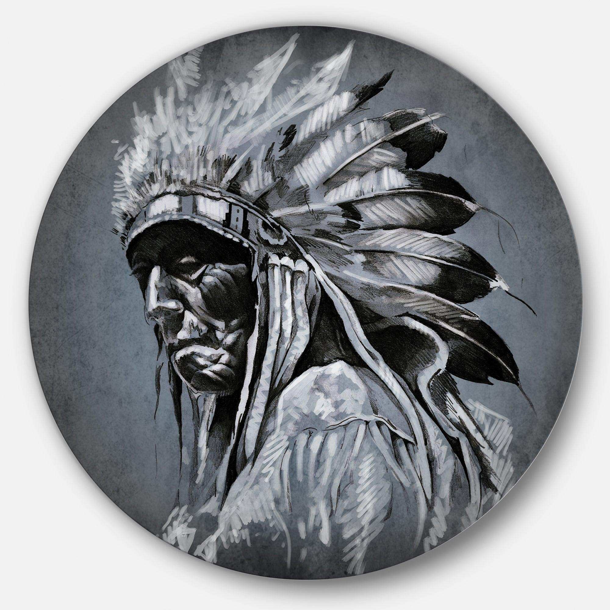 American Indian Tattoo Art - Americana Circle Metal Wall Decor