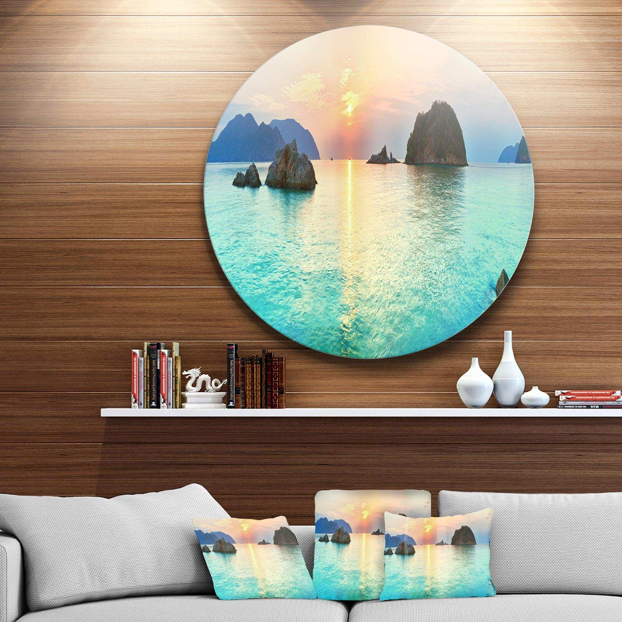 Sunrise Panorama - Seascape Photography Metal Circle Wall Art