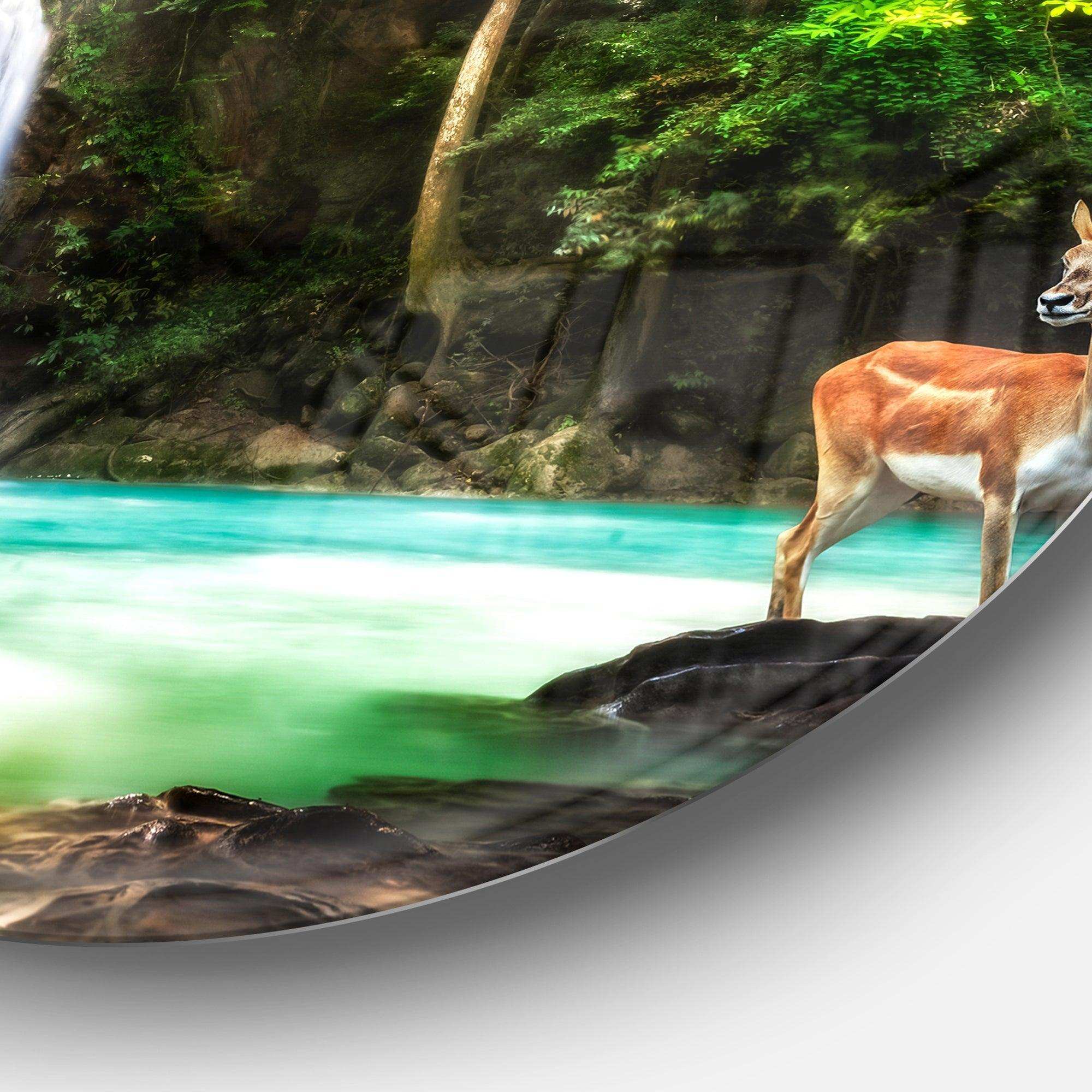 Erawan Waterfall - Landscape Circle Metal Wall Decor