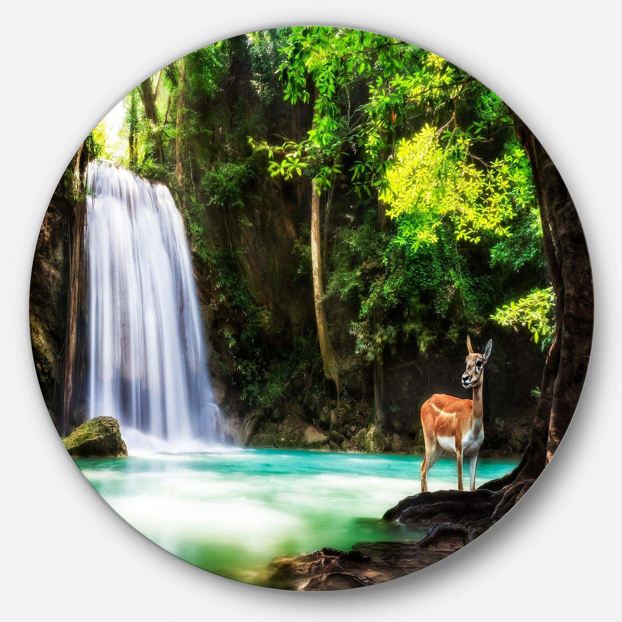Erawan Waterfall - Landscape Circle Metal Wall Decor
