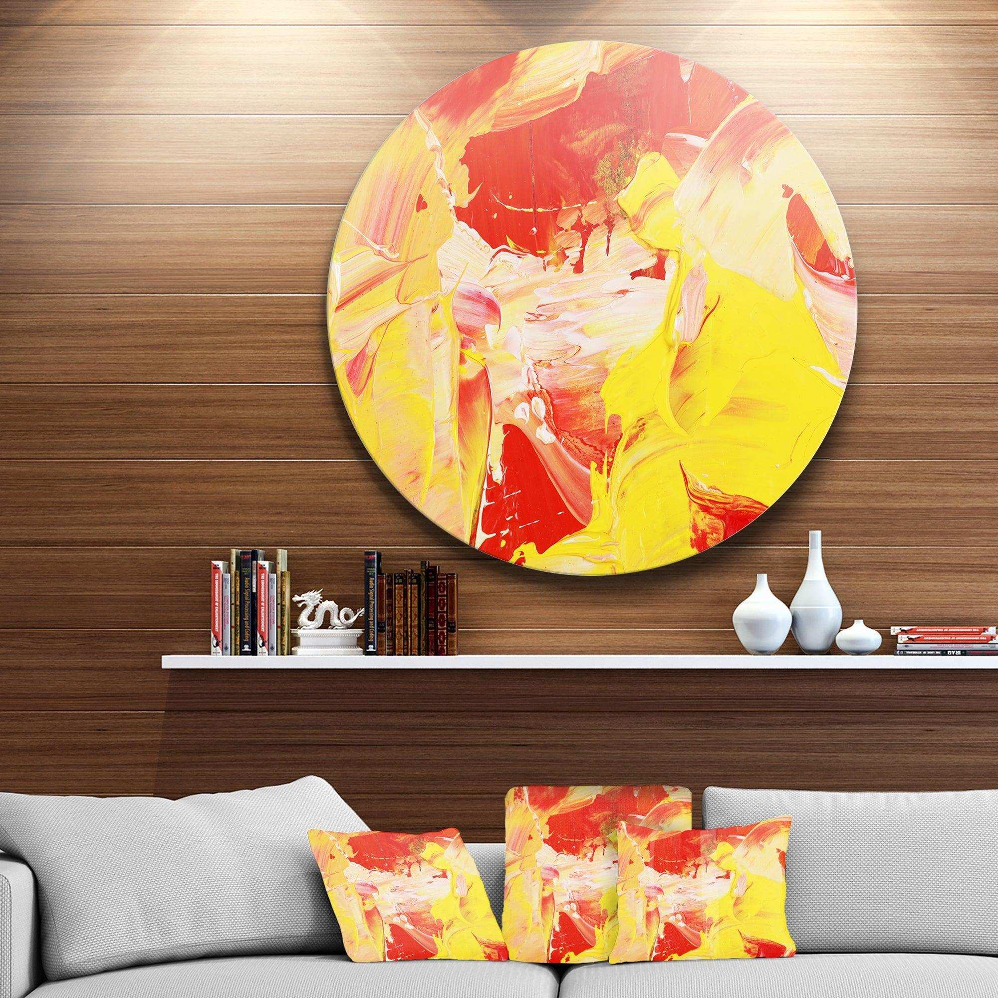 Yellow and Red Abstract Art - Abstract Round Metal Wall Art