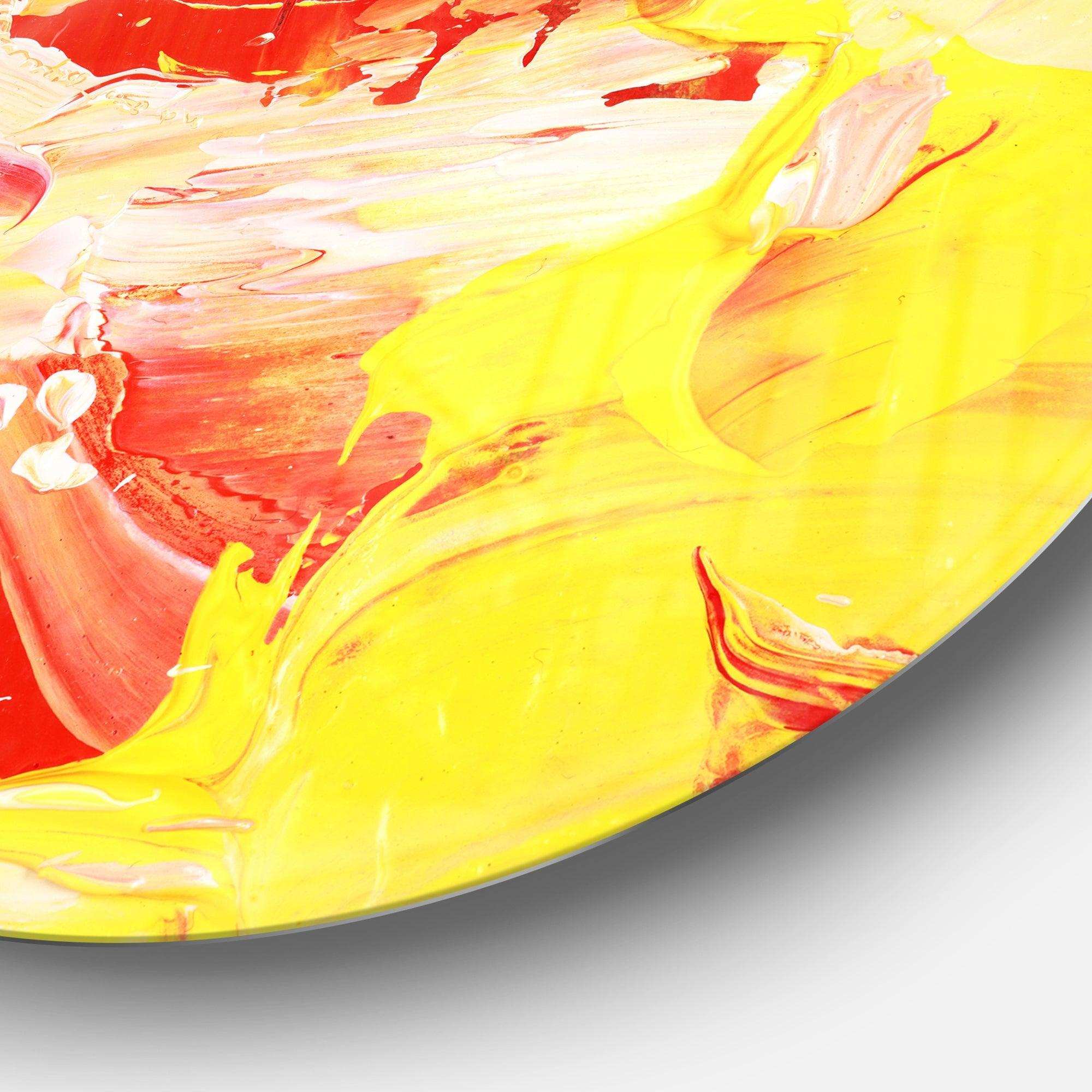 Yellow and Red Abstract Art - Abstract Round Metal Wall Art