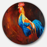 Blue and Orange Rooster - Animal Oversized Circle Metal Wall Art